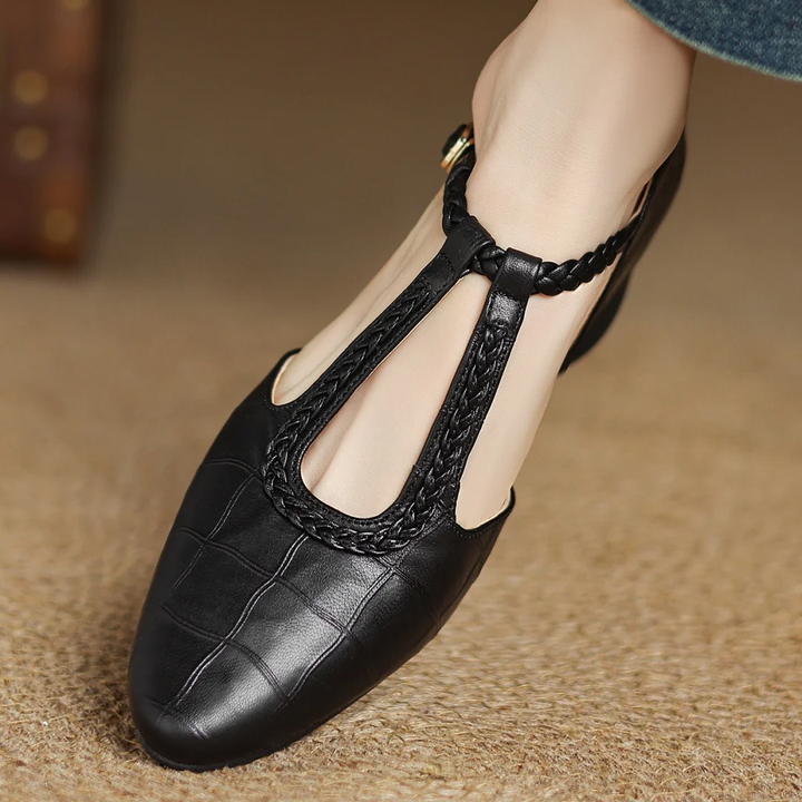 Gwen | Classic Leather T-Bar Shoes with Braided Detail