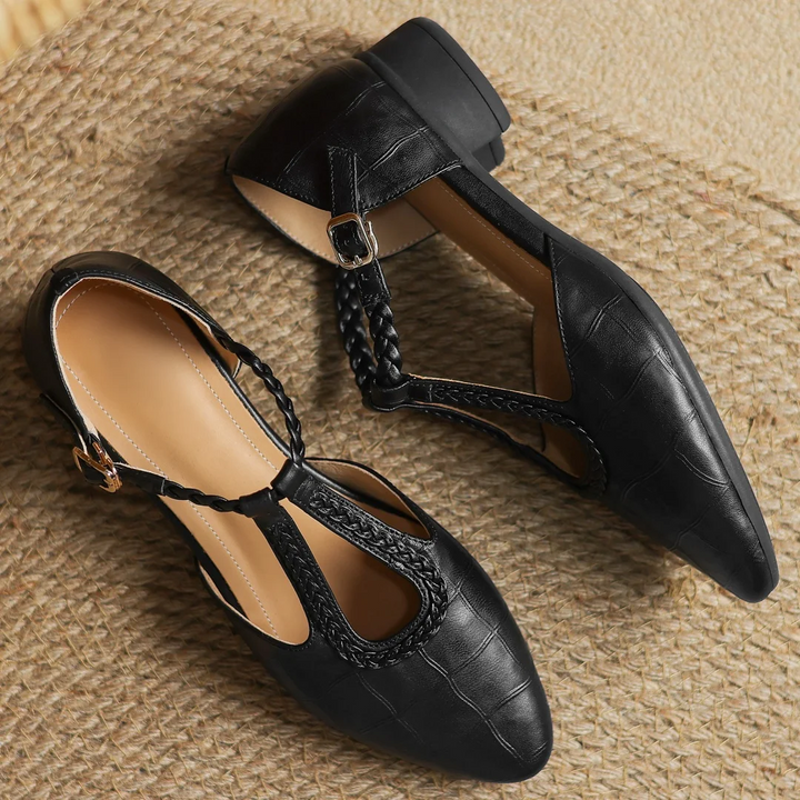 Gwen | Classic Leather T-Bar Shoes with Braided Detail