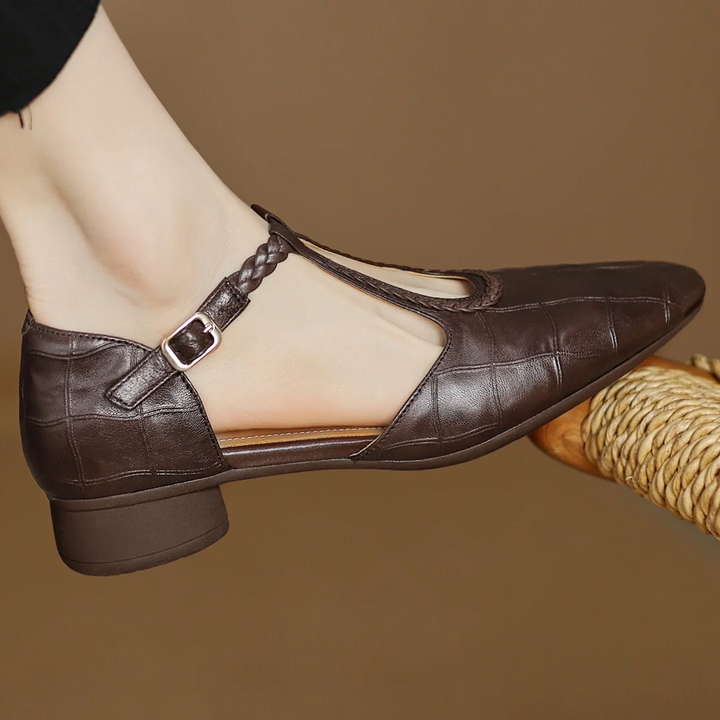 Gwen | Classic Leather T-Bar Shoes with Braided Detail