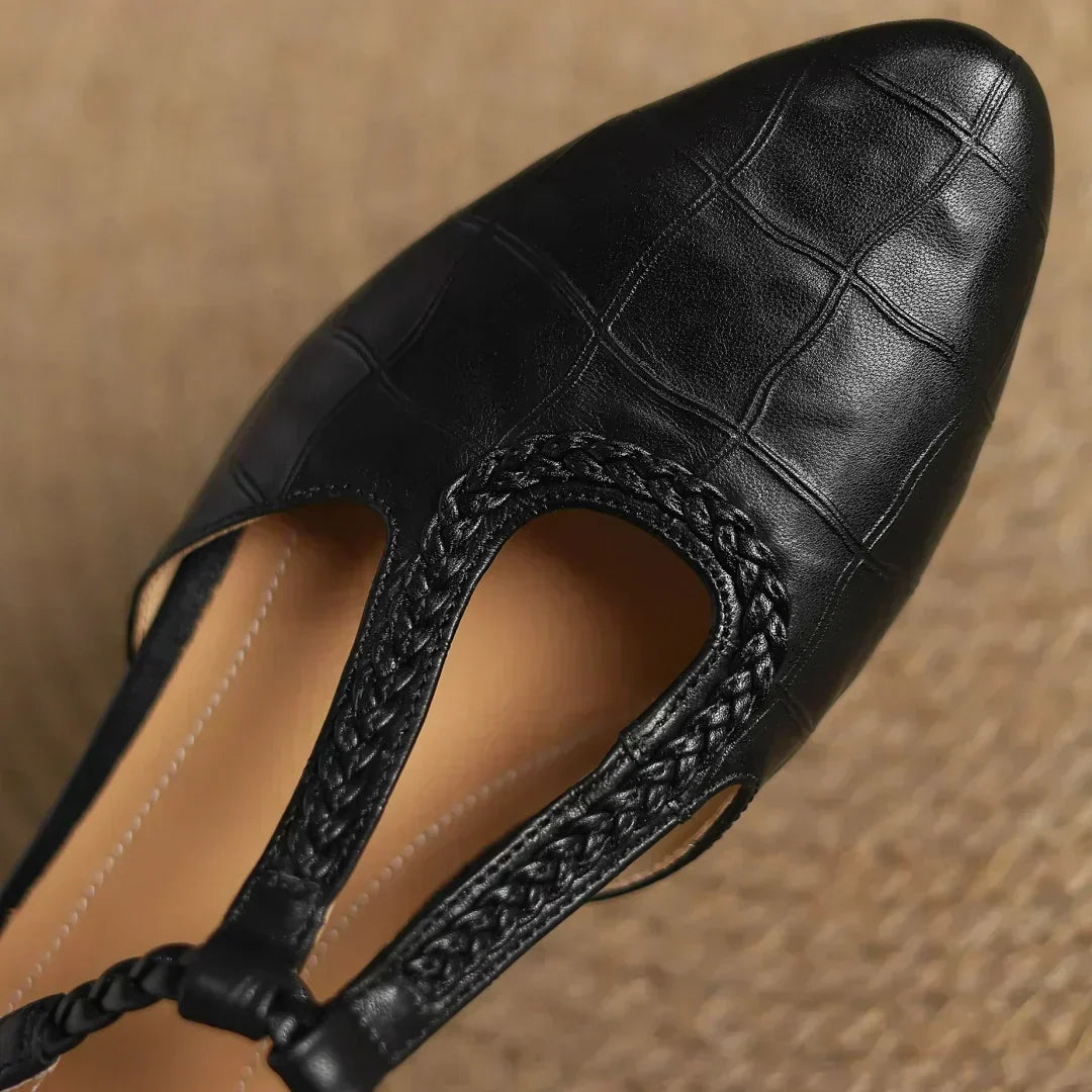 Gwen | Classic Leather T-Bar Shoes with Braided Detail