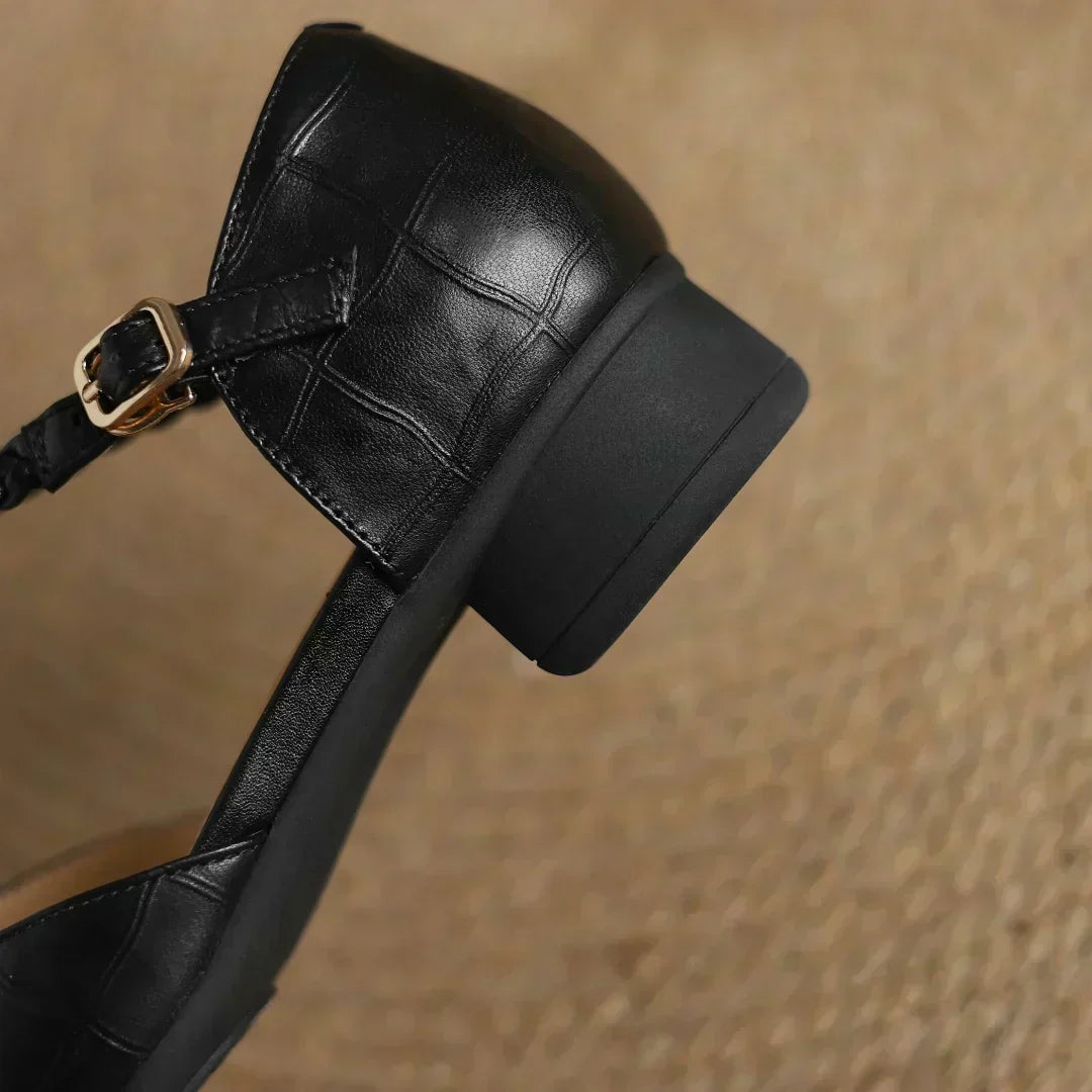 Gwen | Classic Leather T-Bar Shoes with Braided Detail