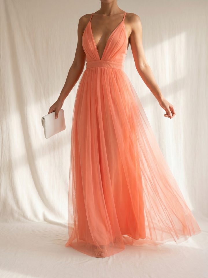 Geneva | Coral Light Maxi Dress