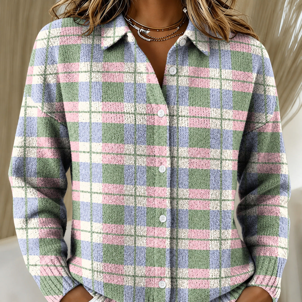 Maggie | Pastel Checked knitted jacket with Buttons