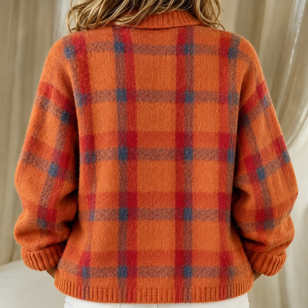 Megan | Checked knitted jacket with Buttons