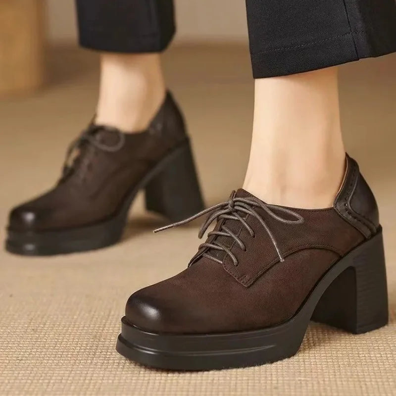 Muriel | Classic Block-Heel Shoes with Laces