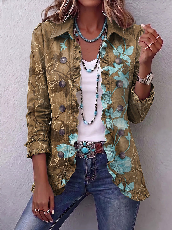 Lily | Boho Gradient Vintage Floral Ruffle Jacket