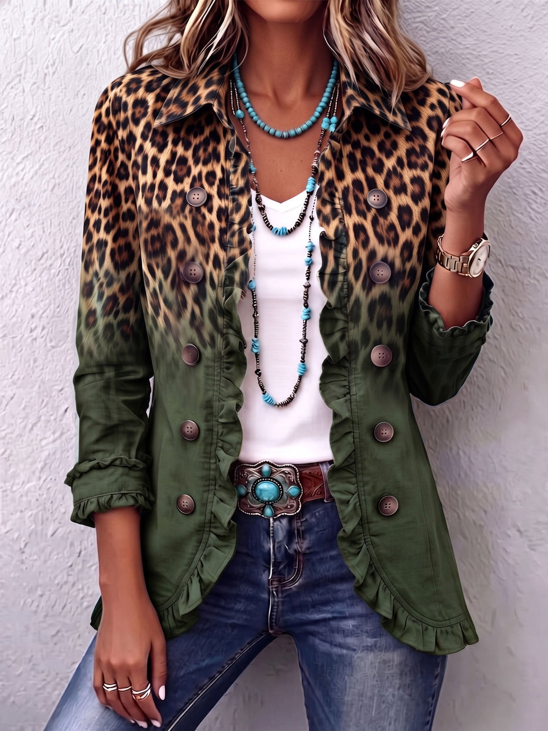 Emma | Leopard Ombre Ruffle Blazer Jacket