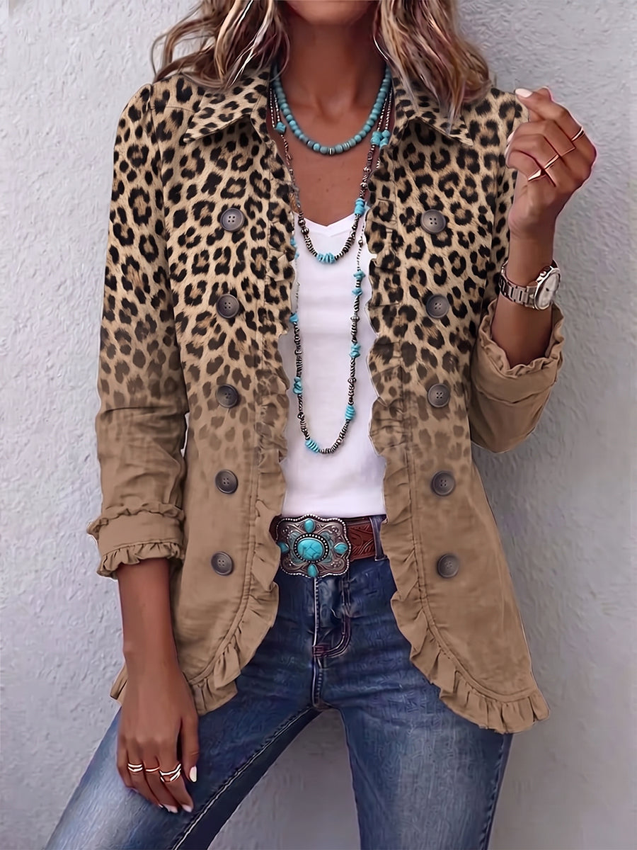 Mia | Vintage Leopard Gradient Ruffle Jacket