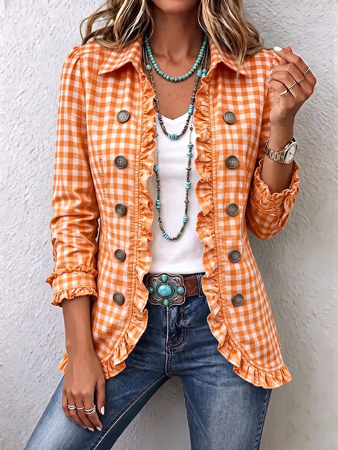 Evelyn - Green Gingham Ruffle Jacket