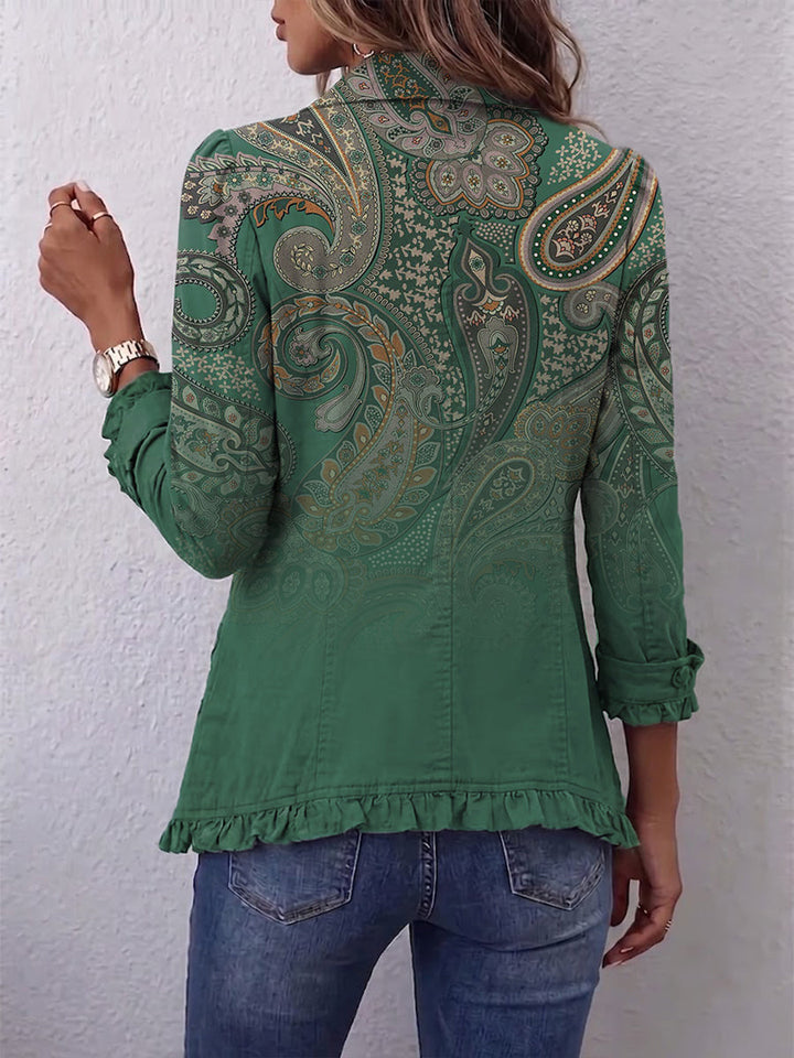 Aria | Bohemian Paisley Print Ruffled Jacket