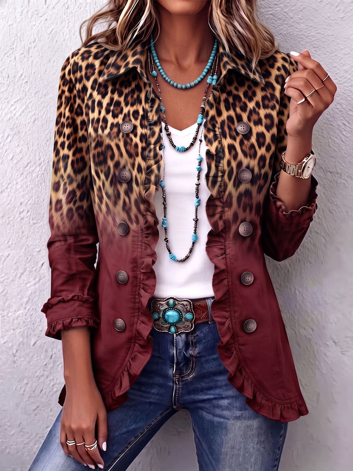 Emma | Leopard Ombre Ruffle Blazer Jacket