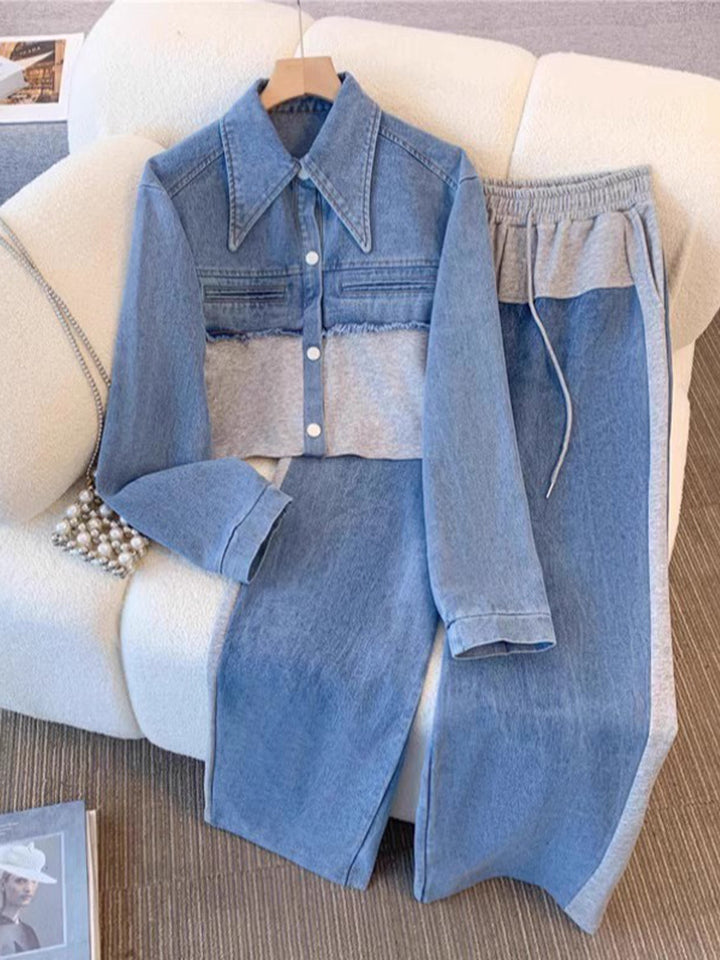 Natalie | Color-Block Cropped Jacket & Wide-Leg Pants Set