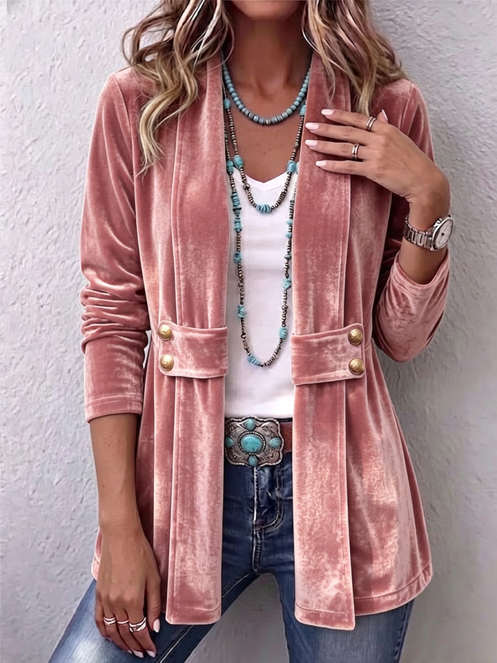 Avery | Vintage Lapel Button-Accent Long Sleeve Open Front Jacket