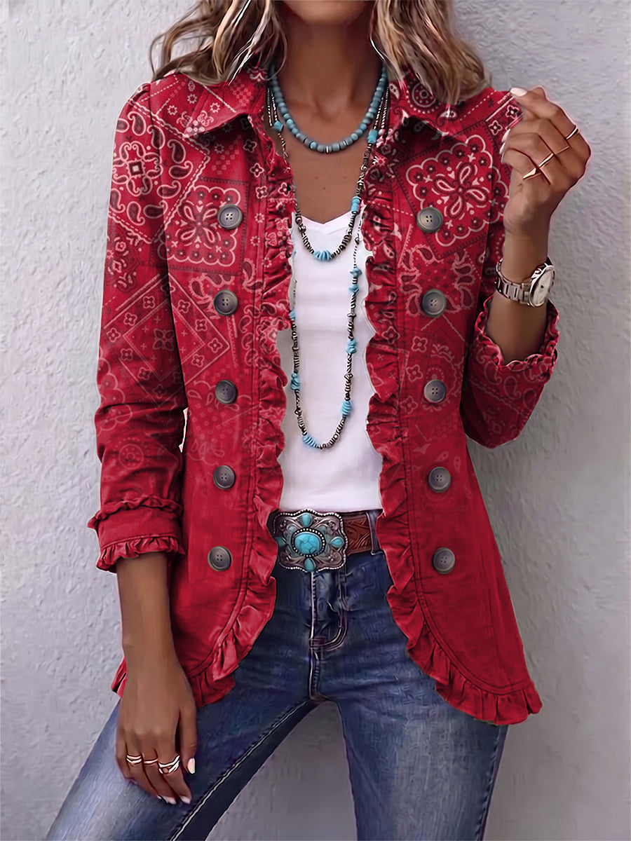Riley | Bohemian Paisley Ombré Print Ruffled Jacket