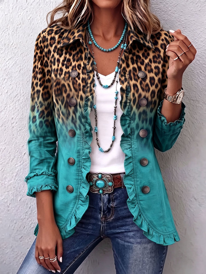 Emma | Leopard Ombre Ruffle Blazer Jacket