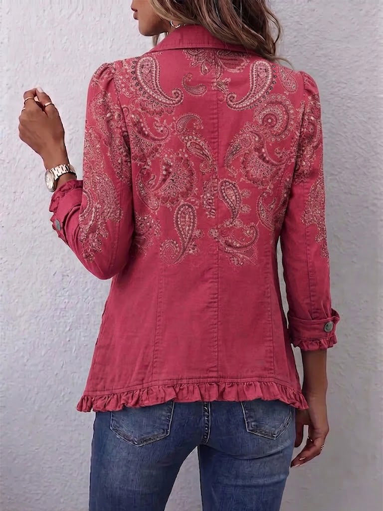 Camila - Raspberry Paisley Ruffle Jacket