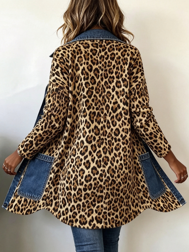 Nora | Leopard Print Denim Panel Contrast Longline Jacket
