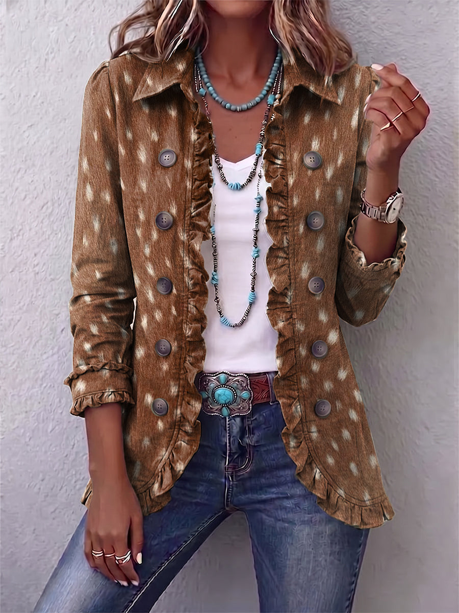 Layla | Bohemian Animal-Print Ruffled Jacket