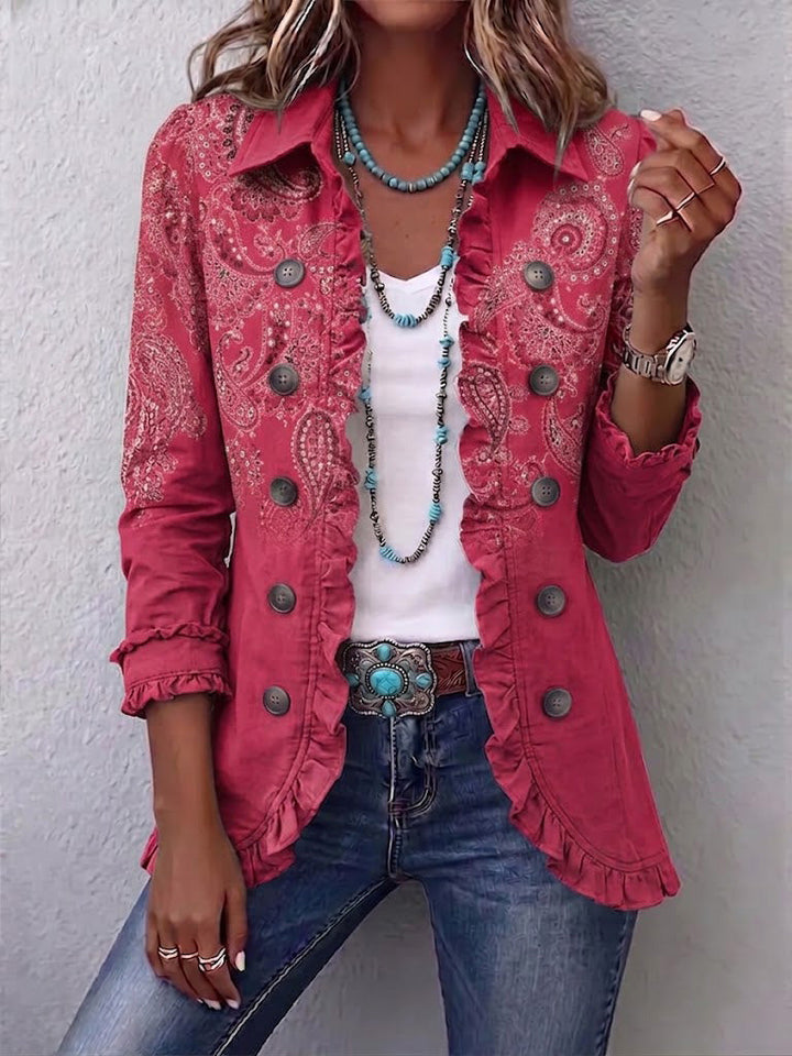 Camila - Raspberry Paisley Ruffle Jacket