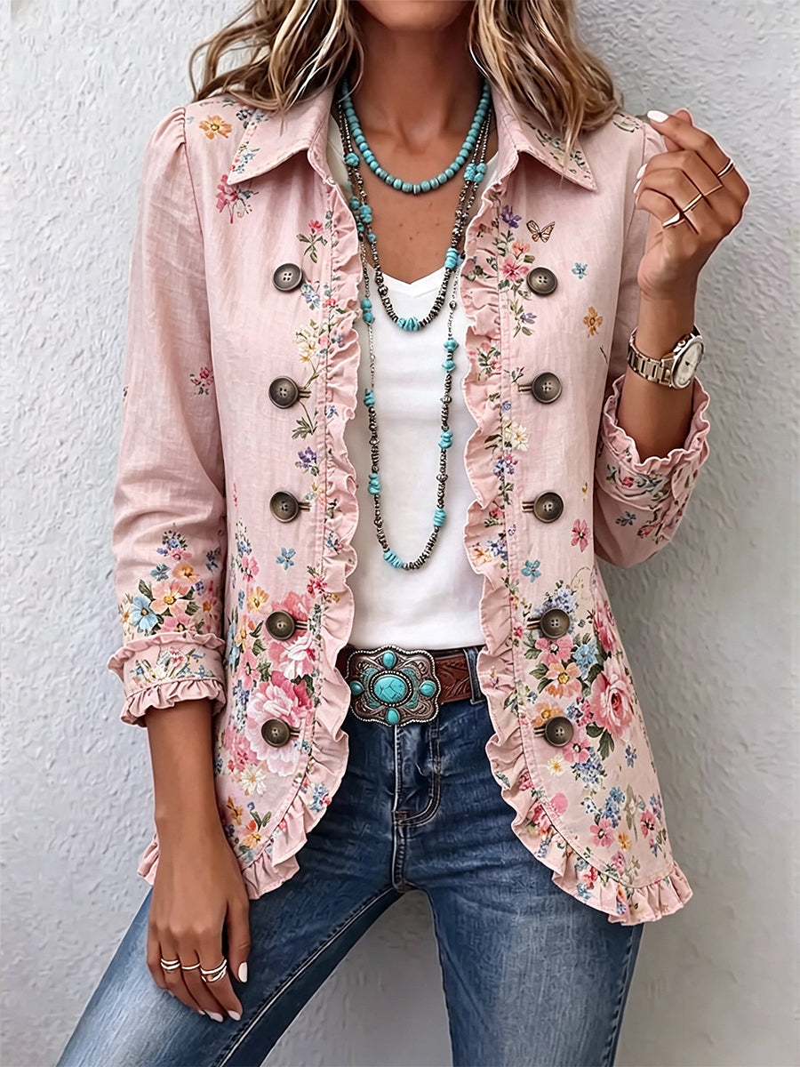 Ella | Floral Ruffle Button-Front Jacket