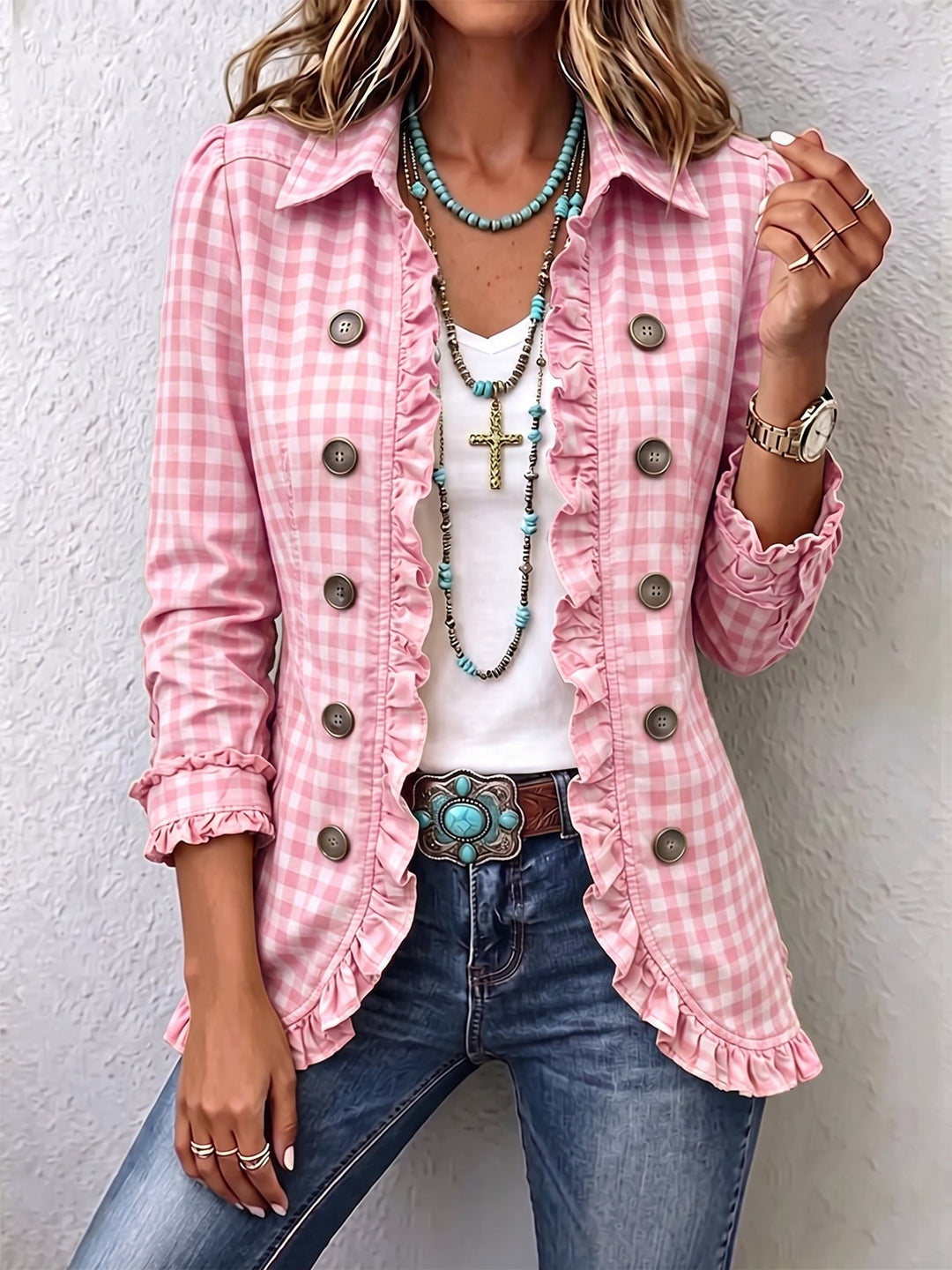 Evelyn - Green Gingham Ruffle Jacket