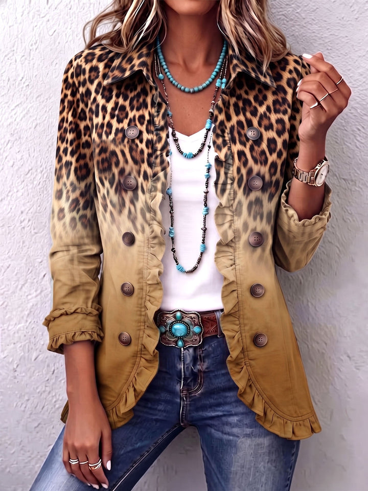 Emma | Leopard Ombre Ruffle Blazer Jacket