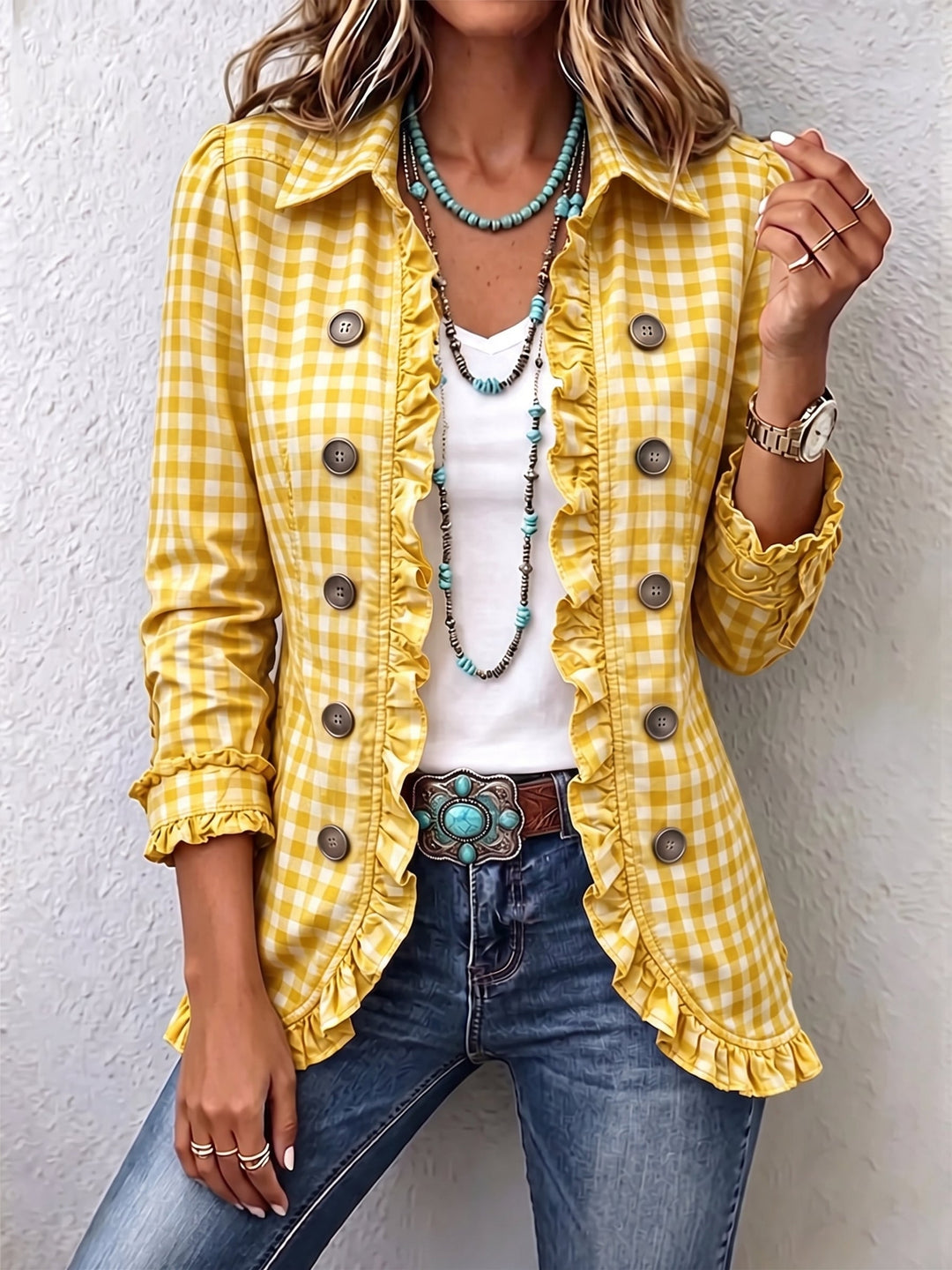 Evelyn - Green Gingham Ruffle Jacket