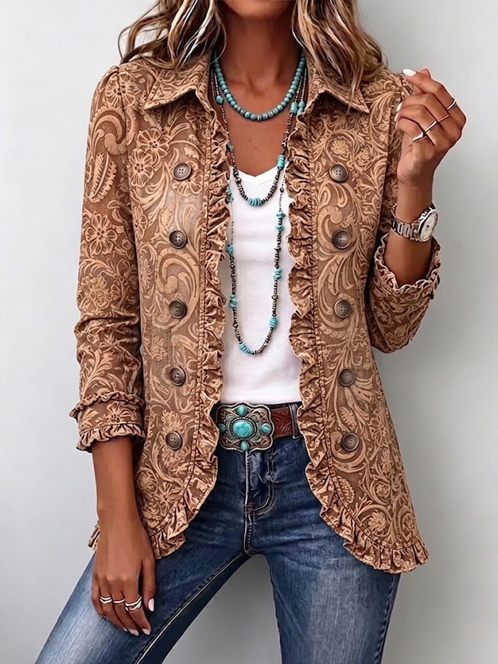 Madison | Vintage Bohemian Floral Print Ruffled Jacket