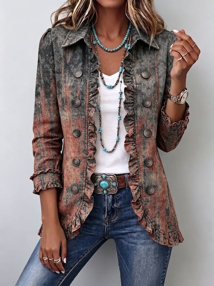 Zoey | Vintage Gradient Textured Print Ruffle Jacket