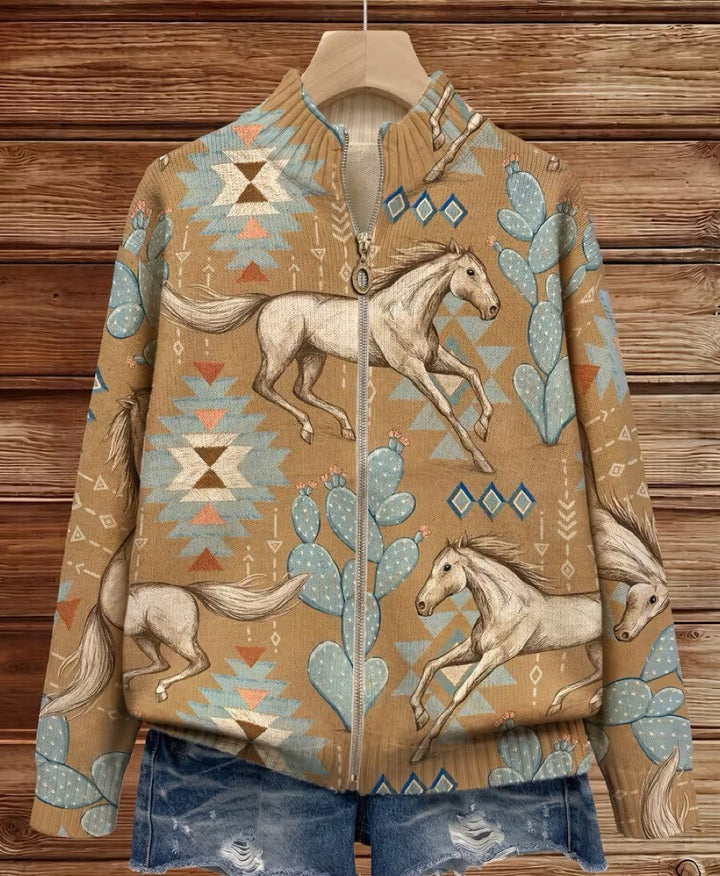 Kaitlyn - Desert Horse and Cactus Zip Cardigan