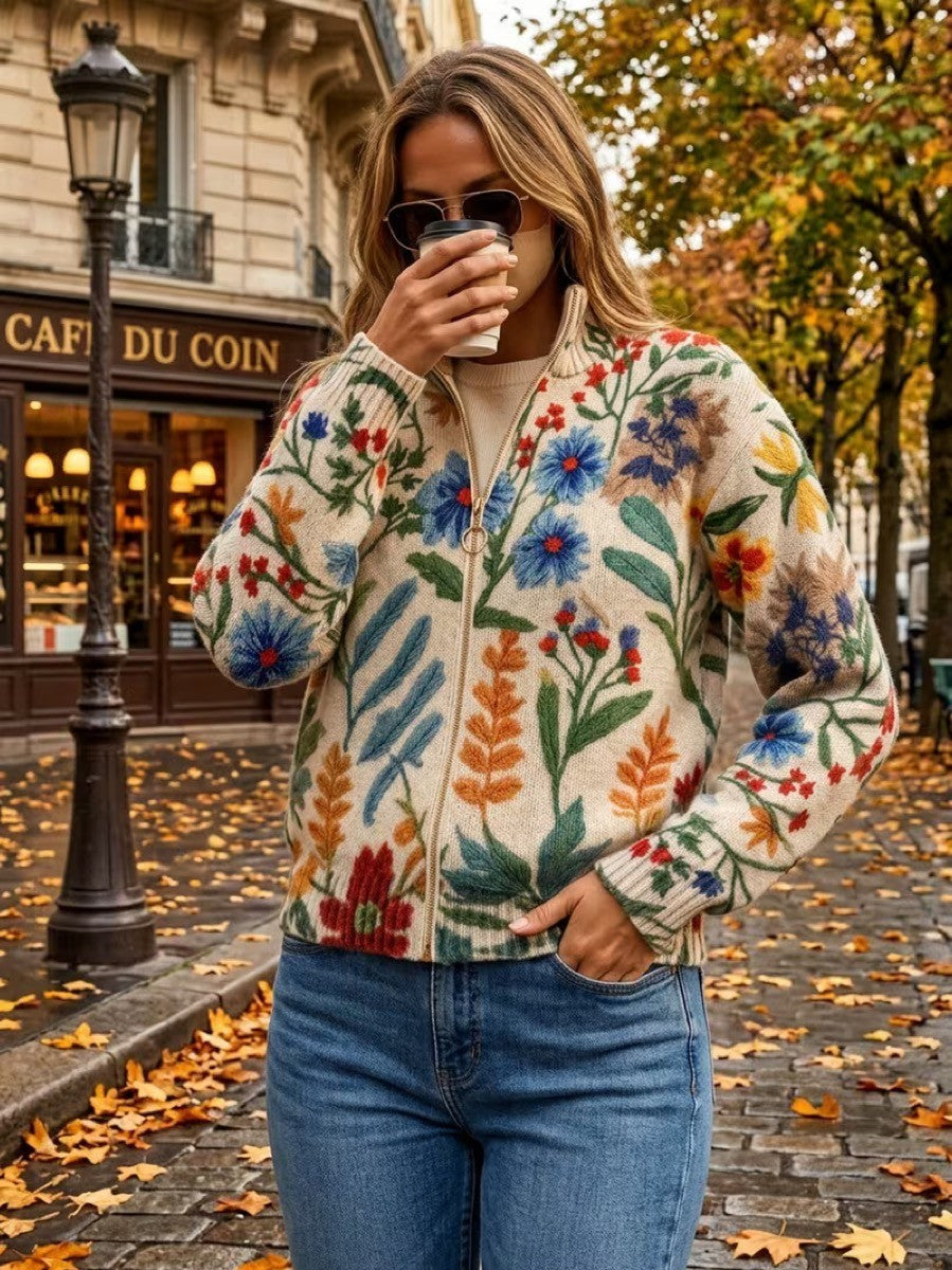 Elise - Botanical Garden Floral Zip Cardigan