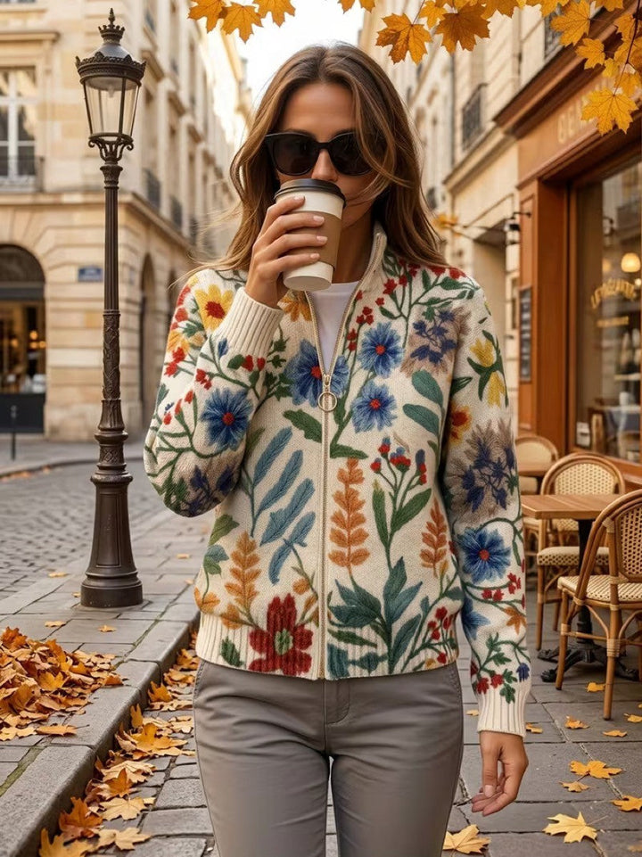 Elise - Botanical Garden Floral Zip Cardigan