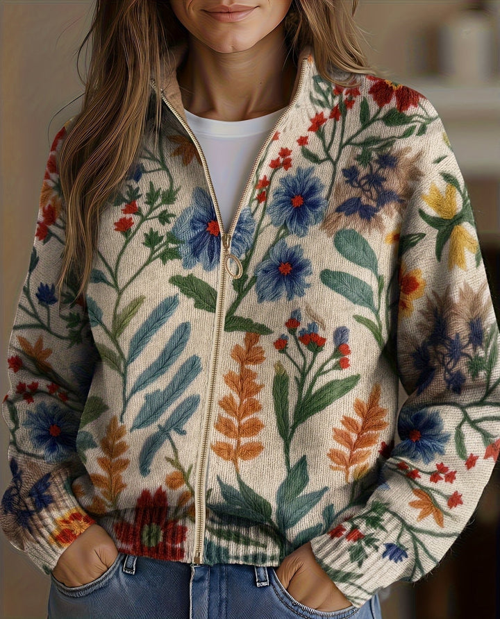 Elise - Botanical Garden Floral Zip Cardigan