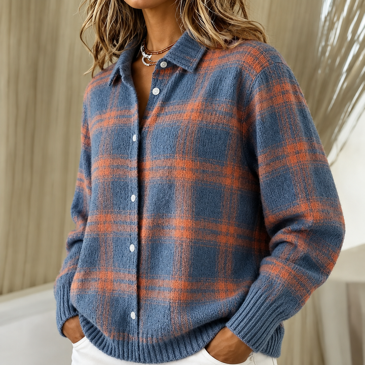 Zara | Warm Blue Checked knitted jacket