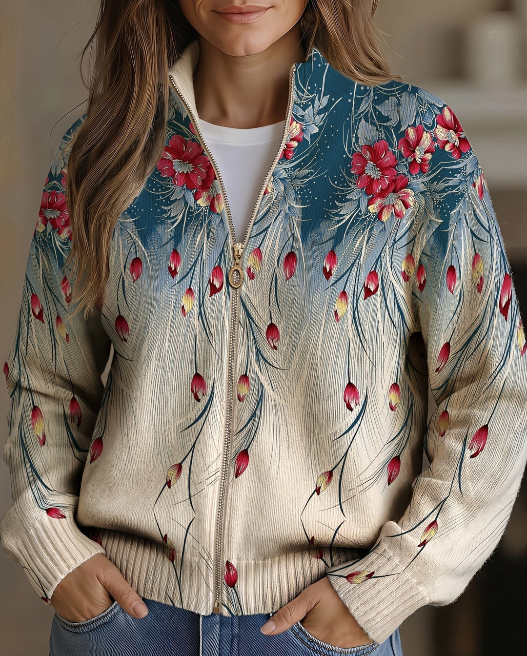 Gabrielle - Floral Peacock Feather Gradient Print